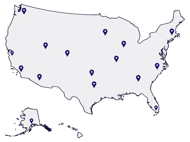 US Reach: a map with location pins in the ERP-Jobs brand colors.
